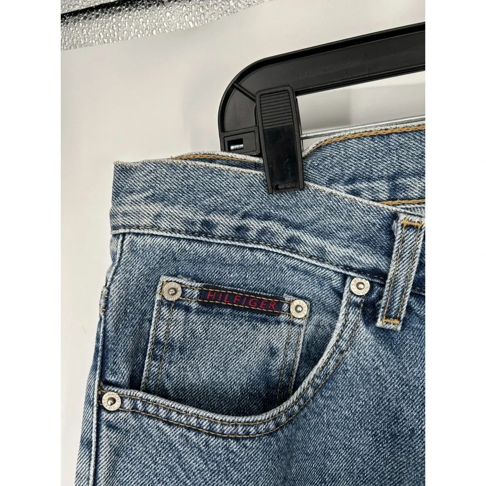 Tommy Hilfiger Jeans Men 34x34 Blue Denim Baggy Vintage 90s Embroidered Straight